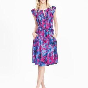 Banana Republic Blue Flutter Sleeve Floral Dress 2